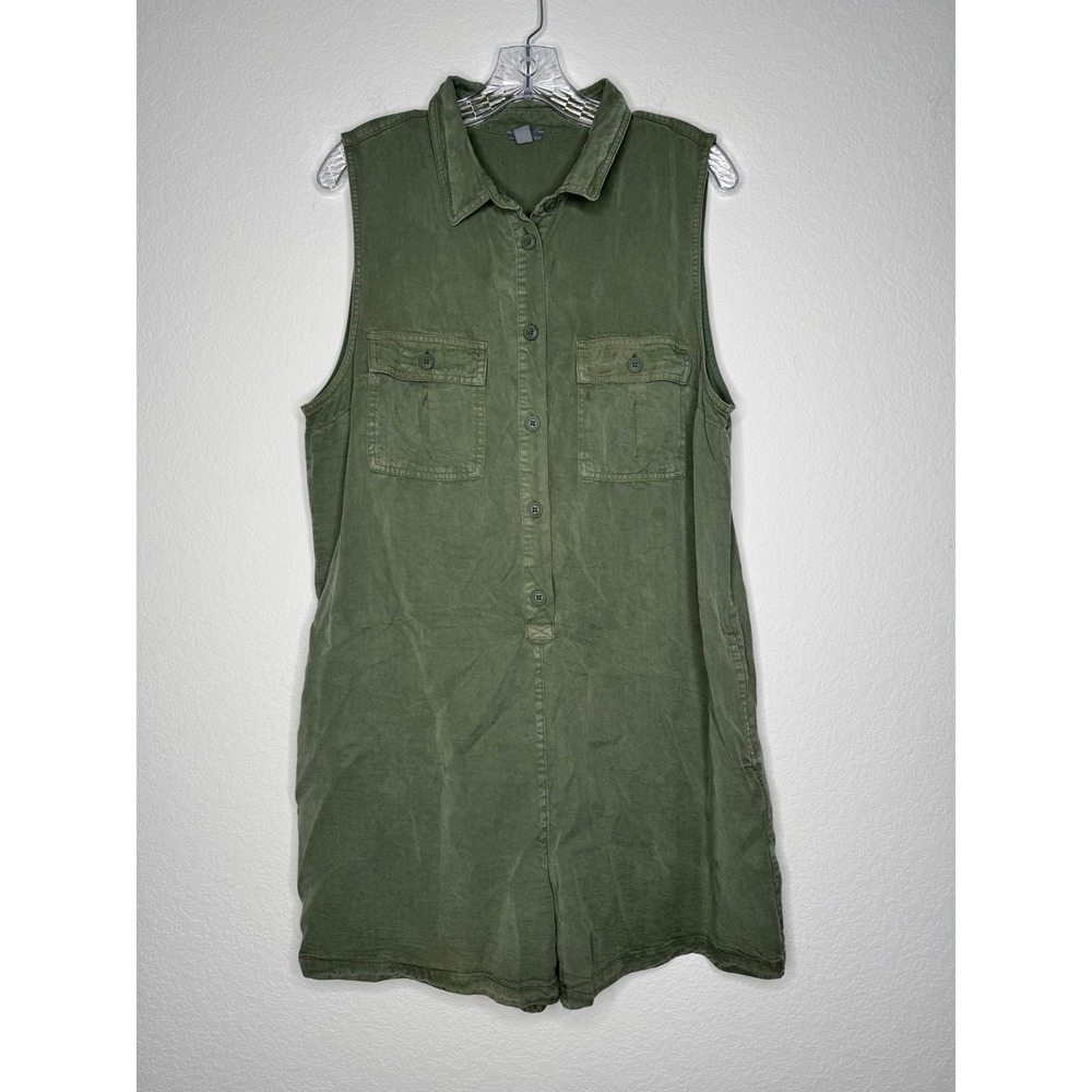 Aerie Olive Green Sleeveless Utility Romper Button Front Women's Size Large